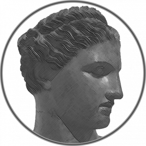 A drawing of the head of a Greek statue representing Philtata Press