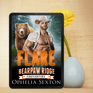 ebook reader displaying Flare cover art, posed with a vase and sunflower